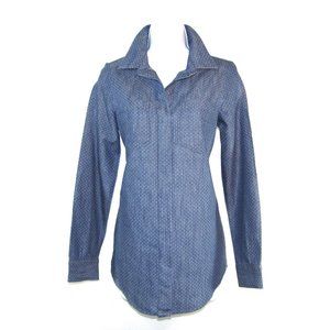 LC Lauren Conrad Blue Chambray White Polka Dot Top